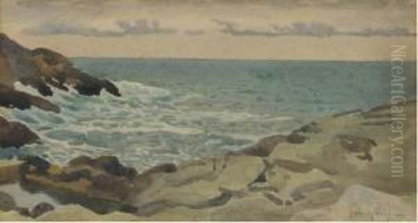 View Of The Coastline, Isles Of Scilly Oil Painting by Thomas Cooper Gotch