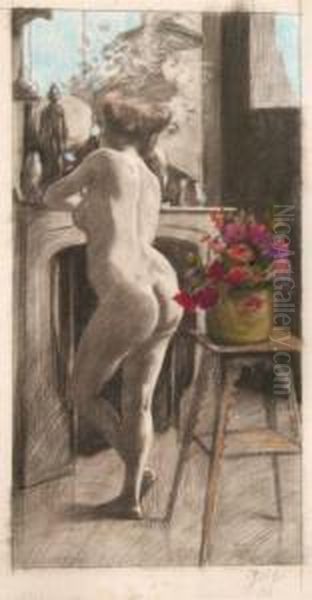 Femme Nue Oil Painting by Leopold Gottlieb