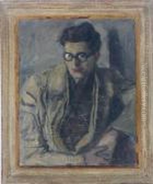 Portrait Of A Man, Wearing Glasses Oil Painting by Leopold Gottlieb