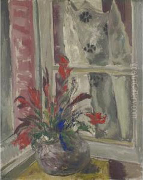 Flowers At The Window Oil Painting by Leopold Gottlieb