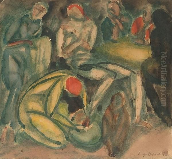 Washing Of The Fish Oil Painting by Leopold Gottlieb