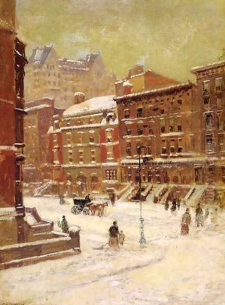 New York City View in Winter Oil Painting by Paul Cornoyer