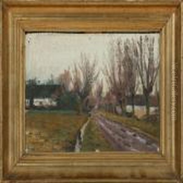 A Village Road Oil Painting by Albert Gottschalk