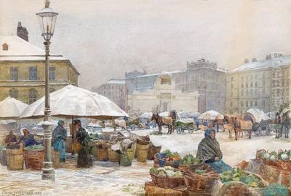 Naschmarkt Vor Der Secession Oil Painting by Hans Gotzinger