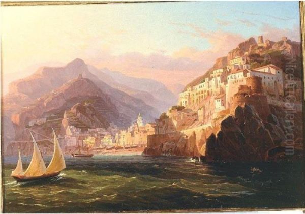 View Of Amalfi, Italy Oil Painting by Carl Wilhelm Goetzloff