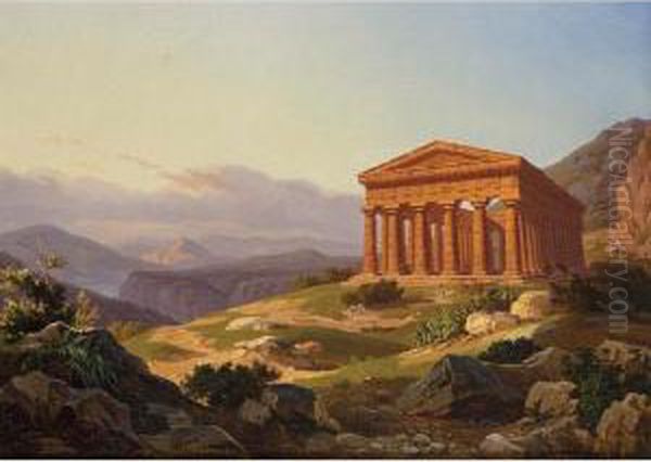 Temple Of Segesta, Sicily Oil Painting by Carl Wilhelm Goetzloff