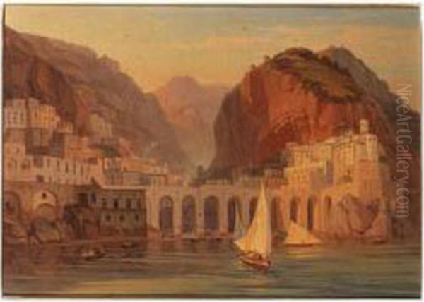 Salerno; Atrani Apres L'amalfe Oil Painting by Carl Wilhelm Goetzloff