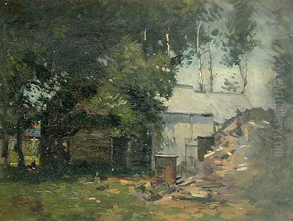 Barnyard Scene Oil Painting by Paul Cornoyer