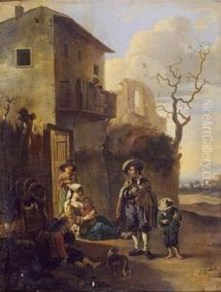 Travellers Resting By A House Oil Painting by Anton Goubau