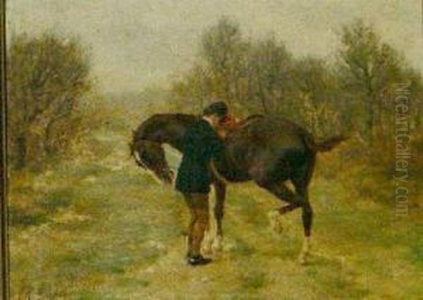 Horse And Rider Oil Painting by Jean Richard Goubie