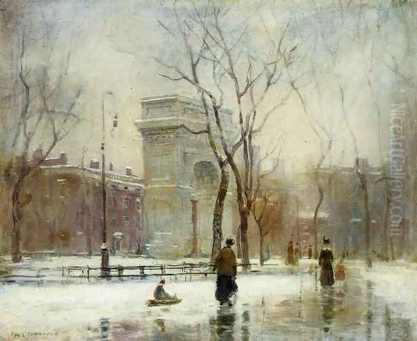 Winter in Washington Square Oil Painting by Paul Cornoyer