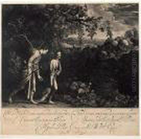 Tobias And The Angel; Landscape At Dawn, Aurora (holl. 2 And 7) Oil Painting by Hendrick Goudt