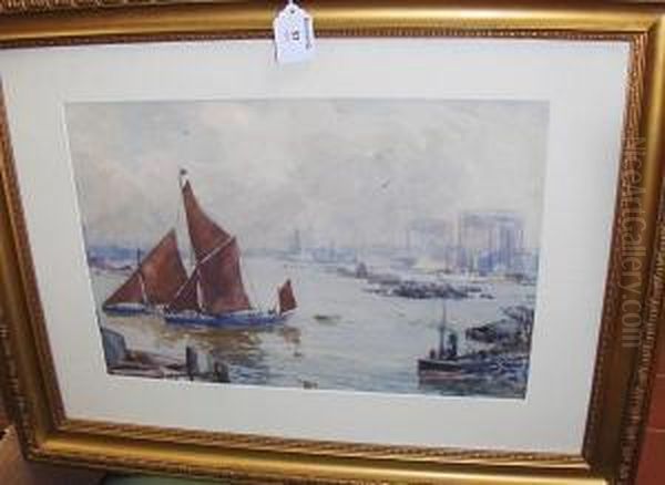 Thames Barges, Greenwich Reach Oil Painting by Alexander Carruthers Gould