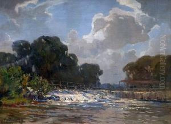 The Sunbury Weir On The River Thames Oil Painting by Alexander Carruthers Gould