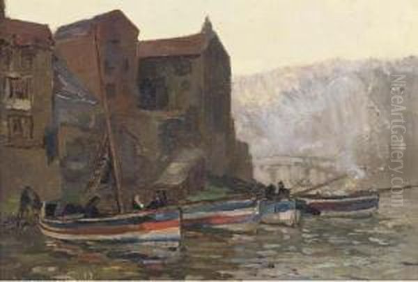 High Water, Staithes, Yorkshire; And Pilchards Oil Painting by Alexander Carruthers Gould