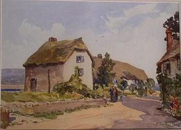 Cottages At Porlock Weir Oil Painting by Alexander Carruthers Gould