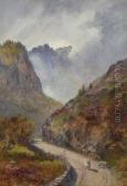 Sheep On A Montain Path Oil Painting by David Gould