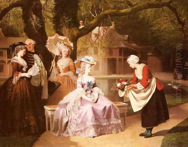 Marie Antoinette and Louis XVI in the Garden of the Tuileries with Madame Lambale Oil Painting by Joseph Caraud