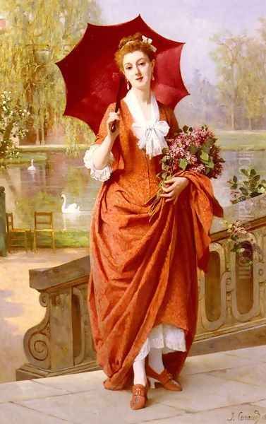 The Red Parasol Oil Painting by Joseph Caraud