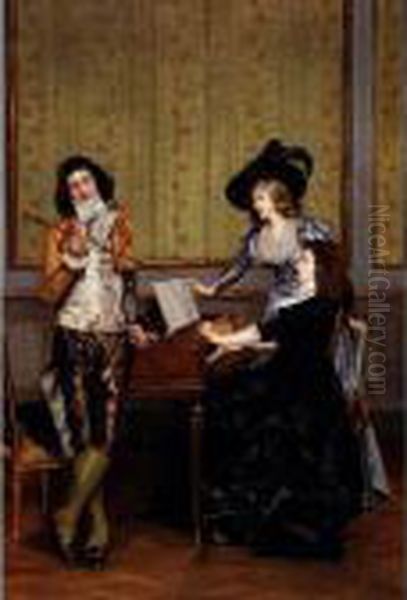 La Lecon De Musique Oil Painting by Jules Adolphe Goupil