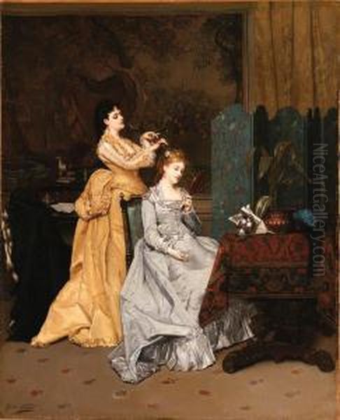 Preparation For The Promenade Oil Painting by Jules Adolphe Goupil