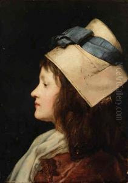 Portrait Of A Young Girl With Bonnet Oil Painting by Jules Adolphe Goupil