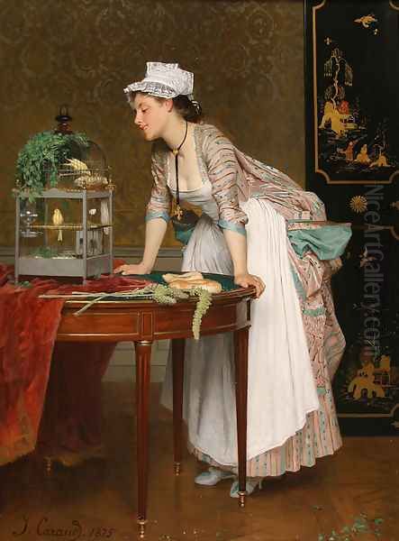 The Pet Canaries Oil Painting by Joseph Caraud