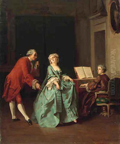 A Musical Trio Oil Painting by Joseph Caraud