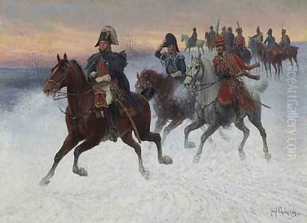 Retreat from Moscow, Russia, October 1812 (La Retraite de Moscou, Russie, Octobre 1812) Oil Painting by Jan van Chelminski