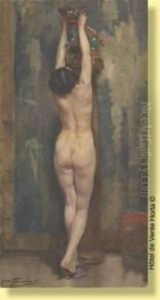 Jeune Femme Nue Au Chien De Fo Oil Painting by Jean-Leon Gouweloos