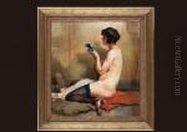 Nude With Black Stocking Oil Painting by Jean-Leon Gouweloos