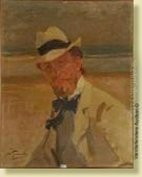 Autoportrait Sur La Plage Oil Painting by Jean-Leon Gouweloos