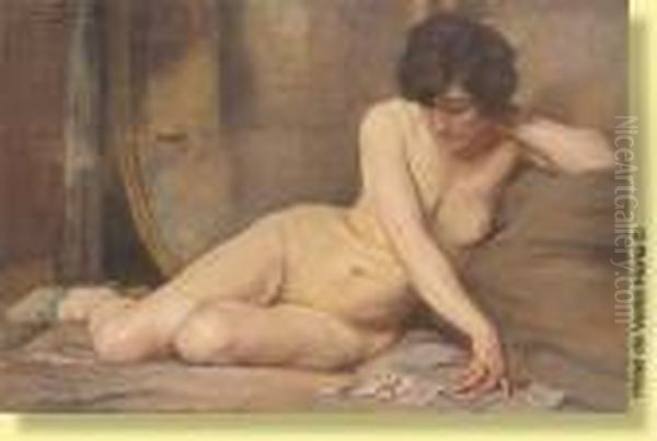 Jeune Femme Nue Faisant Une Patience Oil Painting by Jean-Leon Gouweloos