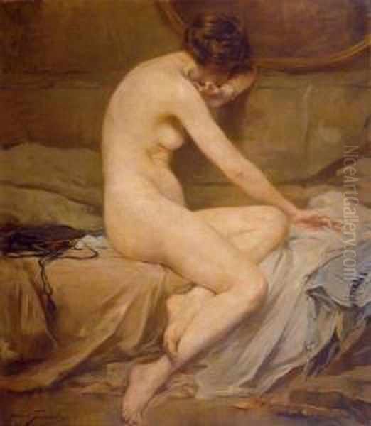 Seated Nude. Oil Painting by Jean-Leon Gouweloos