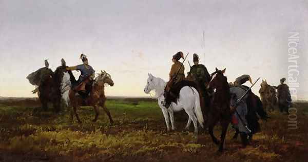 Cossacks on Horseback, 1874 Oil Painting by Jan van Chelminski