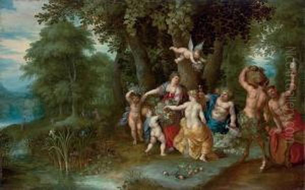 Bacchus, Venus And Ceres - An Allegory Of Autumn Oil Painting by Abraham Govaerts