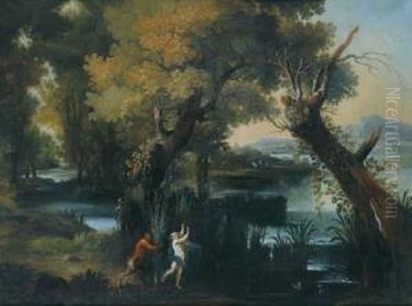 Paesaggio Boschivo Con Pan E Siringa Oil Painting by Abraham Govaerts