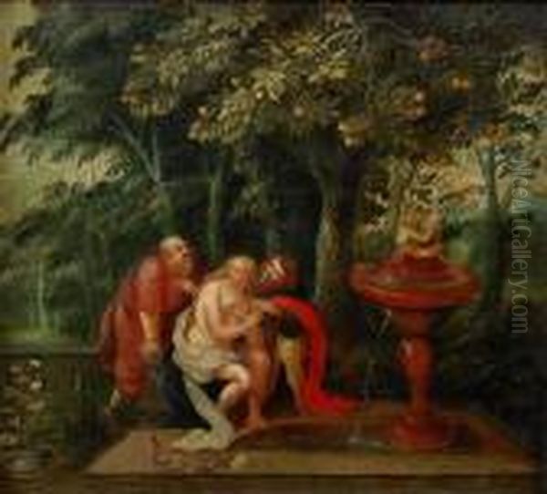 Susanna Och Gubbarna Oil Painting by Abraham Govaerts