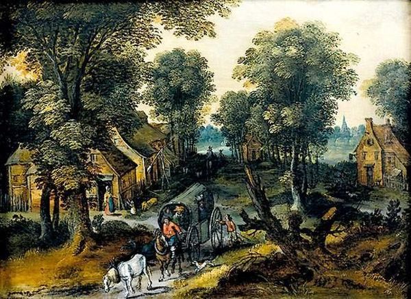 Paysage A La Carriole Oil Painting by Abraham Govaerts