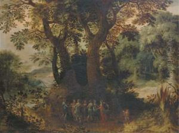 A Wooded Landscape With Dancing Nymphs Oil Painting by Abraham Govaerts