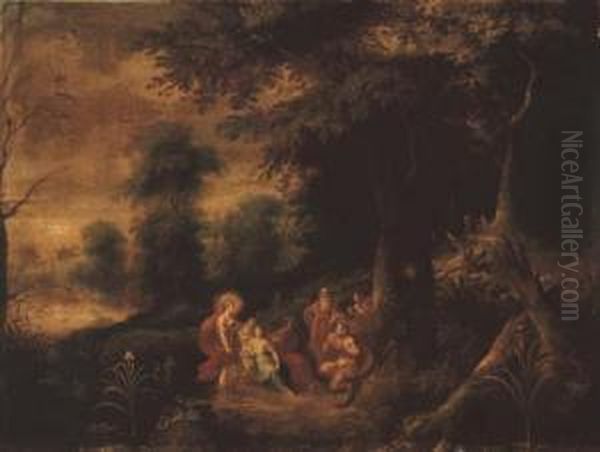 A Wooded Landscape With The Judgement Of Midas Oil Painting by Abraham Govaerts