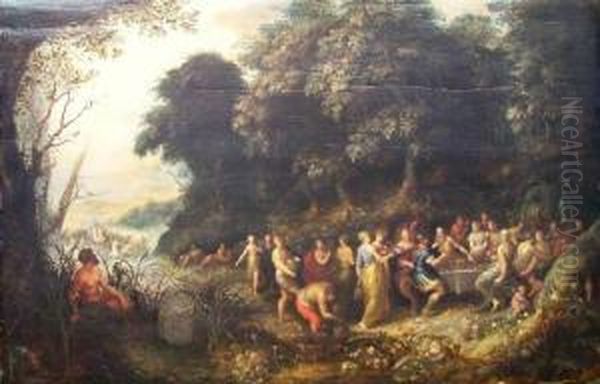 Feast Of The Gods With Neptune And Amphitrite In Background Oil Painting by Abraham Govaerts