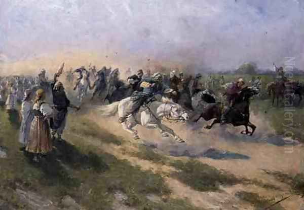 Racing, c.1900 Oil Painting by Jan van Chelminski