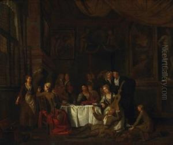 Amused Round In The Salon Oil Painting by Hendrik Govaerts