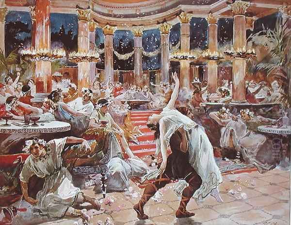 A Banquet in Nero's palace, illustration from 'Quo Vadis', c.1910 Oil Painting by Ulpiano Checa y Sanz