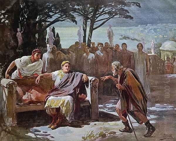 Chilon Accusing the Christians of Starting the Fire in Rome, illustration from 'Quo Vadis', c.1910 Oil Painting by Ulpiano Checa y Sanz