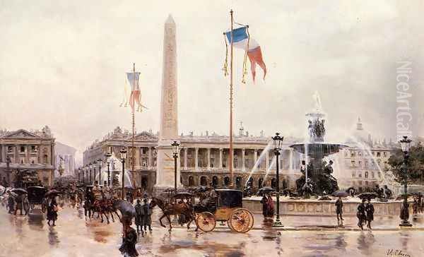 A View of the Place de la Concorde Oil Painting by Ulpiano Checa y Sanz