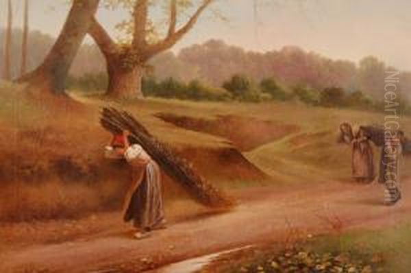 Country Folk On A Rural Lane Oil Painting by James Walter Gozzard