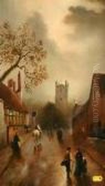 Northop Village With Figures Oil Painting by James Walter Gozzard