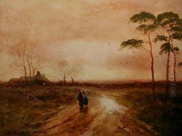 A November Evening Oil Painting by James Walter Gozzard